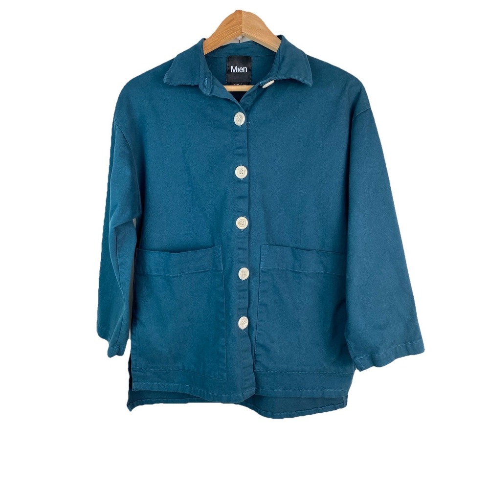 Mien Studios Women's XS Teal Brushed Cotton Painters Button Up Jacket